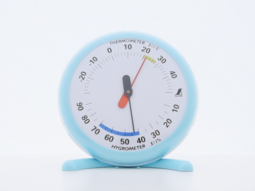 温湿度計 Ｑ－１ 丸型 １５㎝ ライトブルー-シンワオンラインショップ