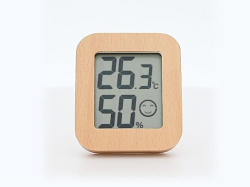 デジタル温湿度計 環境チェッカー ミニ 木製 ライトブラウン - シンワ